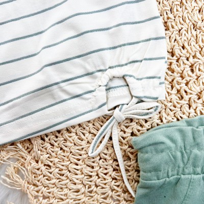  Conj. Blusa com Listras Coração e Short com Pérolas - Verde  